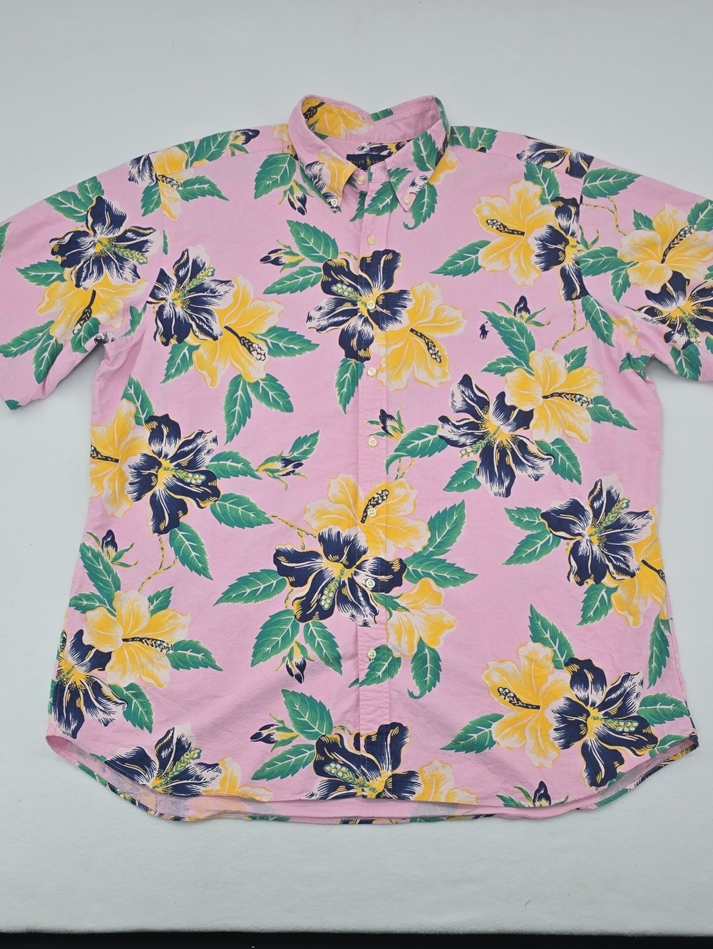 Polo Ralph Lauren Pink Hibiscus Floral Oxford Short Sleeve Shirt Size 2XLT